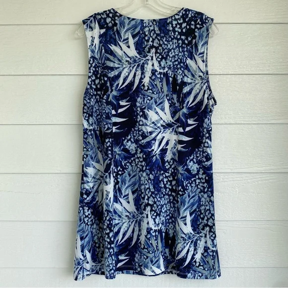 Beach Break Summer Tropical Dress Size Large Navy Blue White Cream Swim Cover-Up - Picture 2 of 11